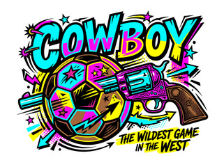 Fototapeta premium Cowboy football with revolver and western theme