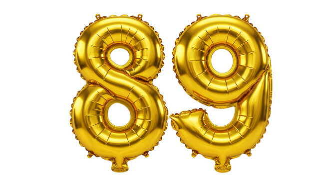 Golden balloons shaped like eighty nine float in air