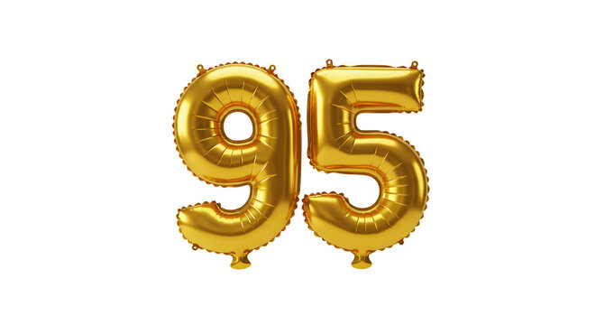 Golden balloons display the number ninety-five in celebration.