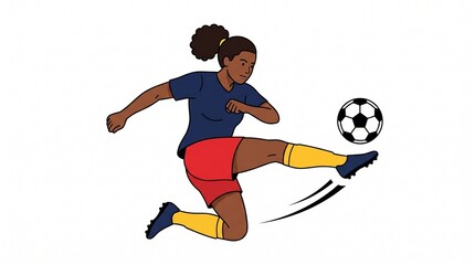 Naklejka premium Female Soccer Player Mid-Air Kick Illustration