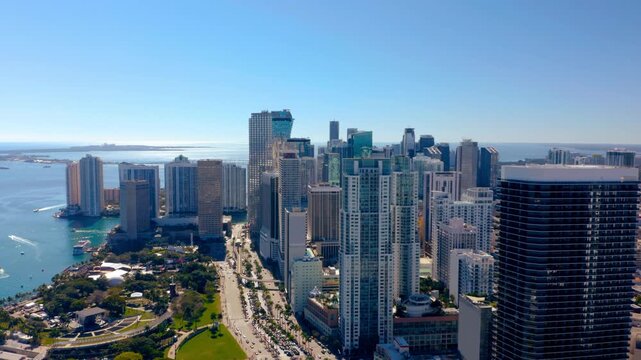 Exploring the Miami skyline from above with views of the waterfront and modern urban architecture