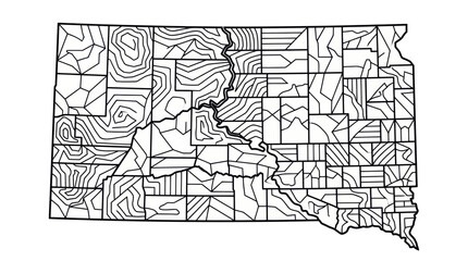 Obraz premium South Dakota Map Outline with Contour Lines and Topographic Patterns
