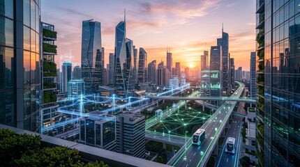 Fototapeta premium Next Generation Smart City with Digital Infrastructure and Connected Services