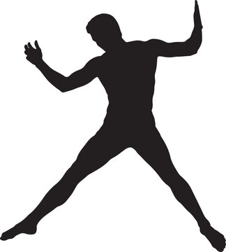 Black silhouette of man in dynamic fighting pose