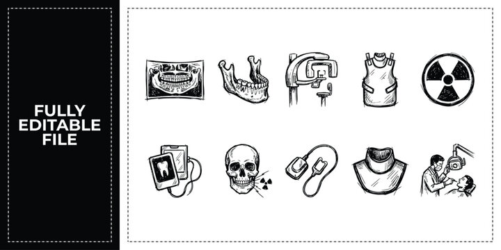 Black ink scribble science lab and anatomy icon set featuring hand drawn doodle sketch vector illustrations of skulls and flasks for research and chemistry book graphics.