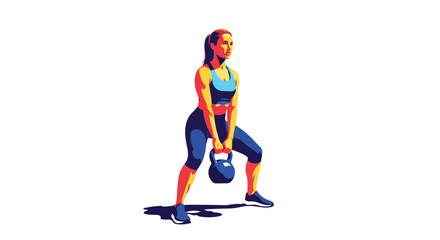 Fototapeta premium Woman performing a kettlebell swing with vibrant colors