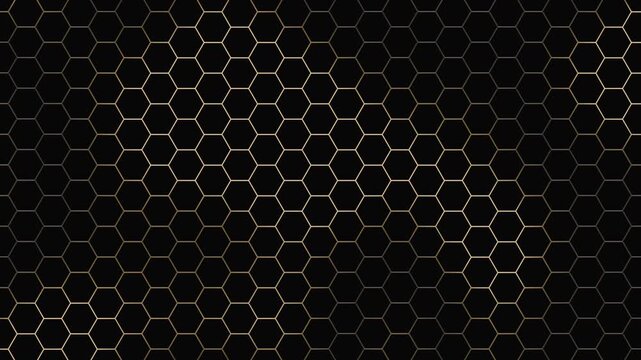 Elegant animated golden honeycomb pattern background with glowing hexagonal grids, seamless looping luxury motion graphic ideal for technology, business, presentations and premium branding