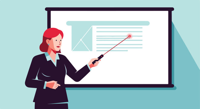 Woman presenting with a laser pointer at a whiteboard