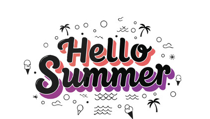 Vibrant hello summer typography illustration with beach elements © Jahan
