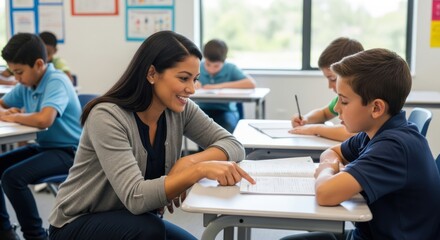 Fototapeta premium Teacher helping young student.