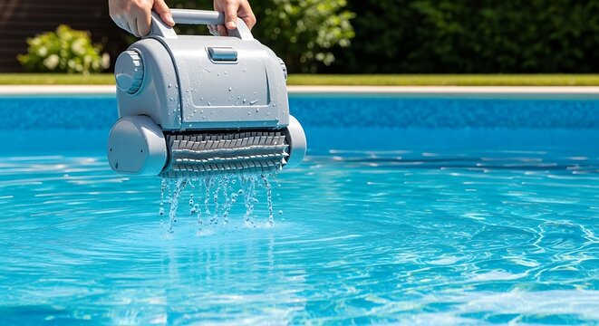 Gray Automatic Pool Cleaner in Swimming Pool Water