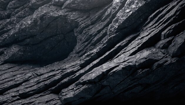 Detailed texture of dark slate stone featuring sharp natural ridges and a rough surface, providing a moody and modern architectural background with organic patterns and deep charcoal grey tones.