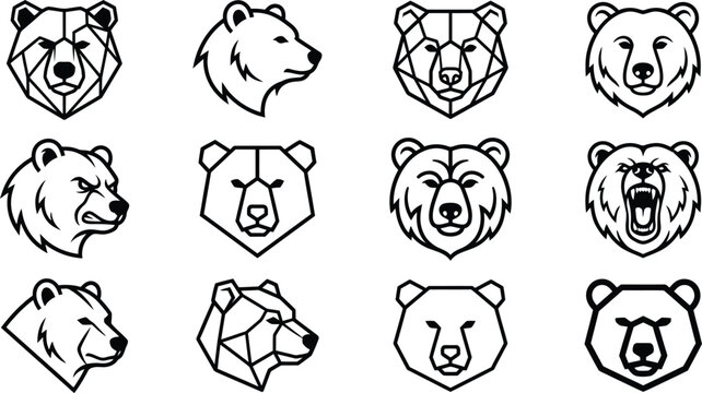 Minimal Bear Face Logo Icon Collection Vector Pack