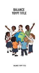 Obraz premium Diverse group of children holding a globe together representing unity and global cooperation.