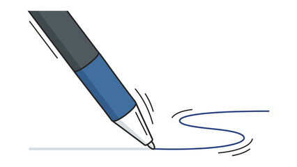 Naklejka premium Writing instrument detail: A close-up of a pen writing a blue line on a horizontal surface, capturing the motion of writing with clear, sharp detail.