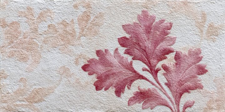 a vintage painted texture, a damask pattern overlay, a red and beige color palette