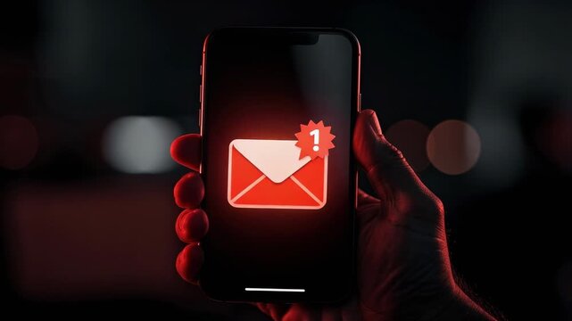Urgent phone notification glowing in hand signaling important message alert at night