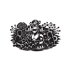 Fototapeta premium Artificial Intelligence and Future Technology Monochrome Vector Illustration