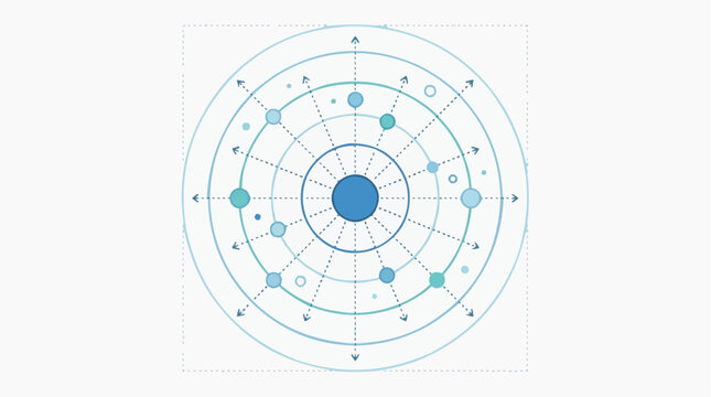 A stylized cosmic diagram with orbiting circles and points