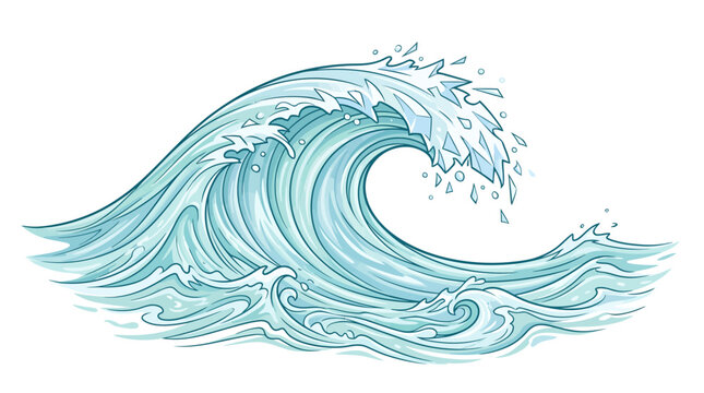 Dynamic Ocean Wave Illustration with Sparkling Water Splashes
