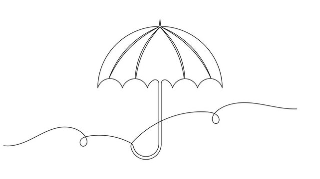 Security umbrella sign icon continuous one line drawing on white background minimal journey safe symbol 4k animation video