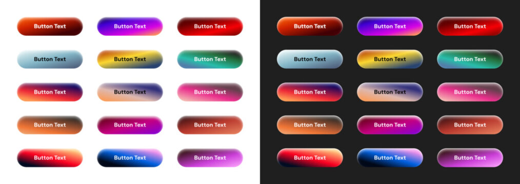Set of button UI elements in different gradient color styles ready to use inside UI and graphic design projects.