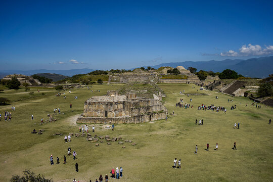 Monte Alban Archaeological Site Panoramic View with Ancient Zapotec Ruins in Oaxaca Mexico