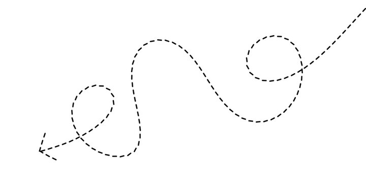 Abstract dotted line path with a directional arrow, symbolizing a winding journey, intricate route, or a guided process flow for navigation and progress in minimalist graphic design