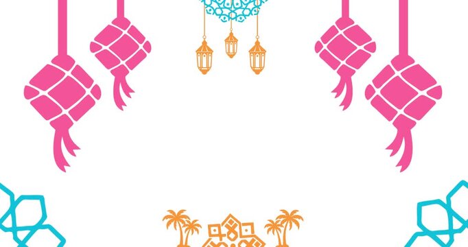 Copy space animation with white background and Middle Eastern Islamic decoration.