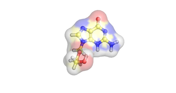 Acyclovir, antiviral agent for herpes simplex virus infection, 3D molecule 4K