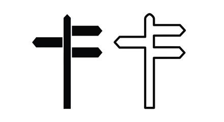 Two directional signposts with multiple arms black and white silhouette signpost direction © shamim