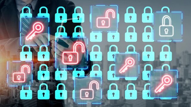 Digital Security Concept with Unlocked Padlocks and Keys Against Modern City Skyline Background for Cybersecurity and Technology Themes. Entropy.