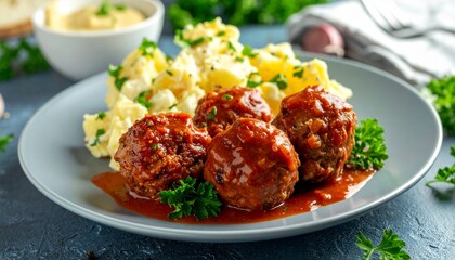 Fototapeta premium Frikadellen mit Kartoffelsalat
