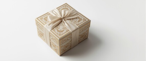 Obraz premium Stylish antique present box artistically wrapped displayed over solid white backdrop