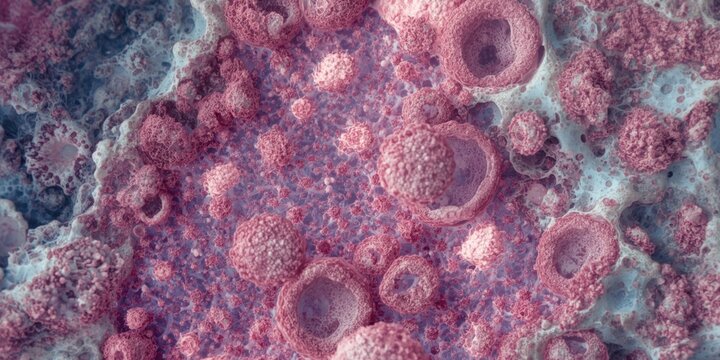 Histological section of liver cells displaying polyploid hepatocytes with increased nucleus size and count