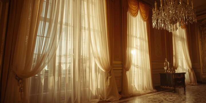 Opulent residence highlighting fine tulle curtain panels