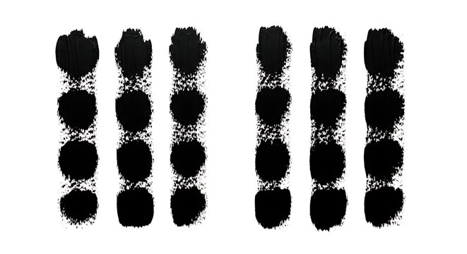 Black paint brush stroke dots organized in parallel columns with abstract