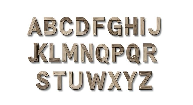 Alphabet letters a through z created from wooden texture with alphabet, language