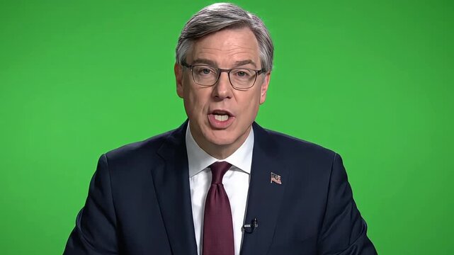 Professional Male Speaker Talking Against Green Screen Background
