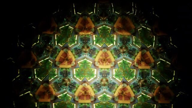 Abstract kaleidoscope visual formed by mirrored organic textures resembling shells or dried botanical elements, creating symmetrical geometric patterns
