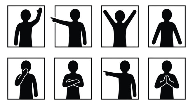 Set of human silhouettes showing various gestures and body language