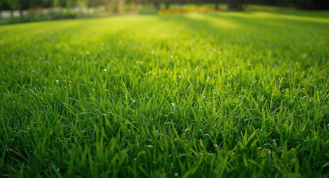 Lush aerated lawn with vibrant green grass and pest control showcasing ample copy space for landscaping details