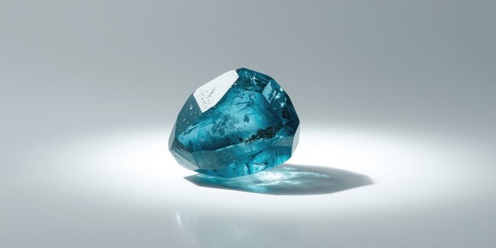 Shiny tumbled apatite crystal featuring rich blue hues on a white surface
