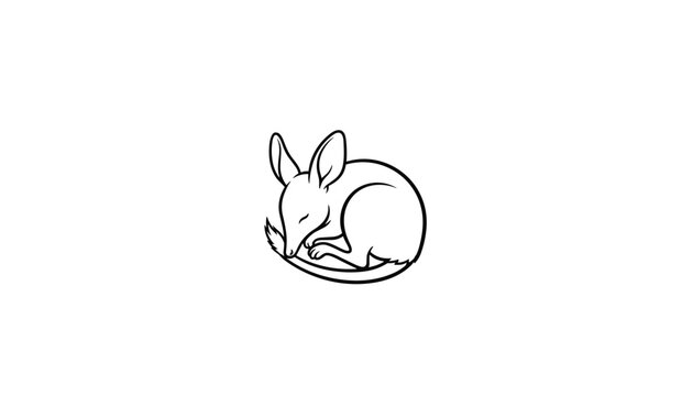 Cute and simple line art illustration of a small bilby or mouse-like creature curled up and sleeping peacefully.