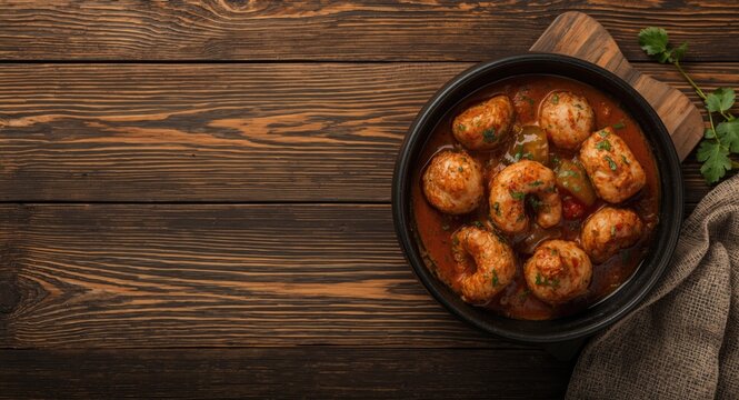 Traditional Brazilian Cuscuz dish served on wooden surface with copy space