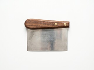 Fototapeta premium Classic Wooden Handled Steel Kitchen Cleaver on White Background for Culinary Use and Display