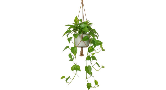 Green hanging trailing pothos plant in air