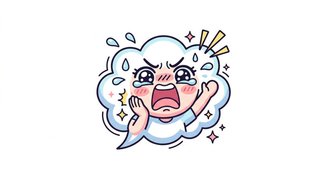 Cute Cartoon Cloud Character Crying in Pain.