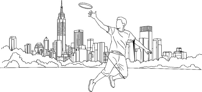 Dynamic Illustration of Person Throwing Frisbee Midair.
