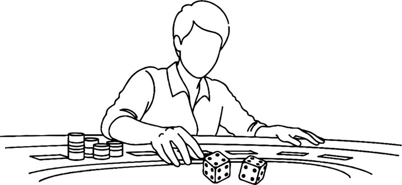 Person playing dice game at casino table setup.
